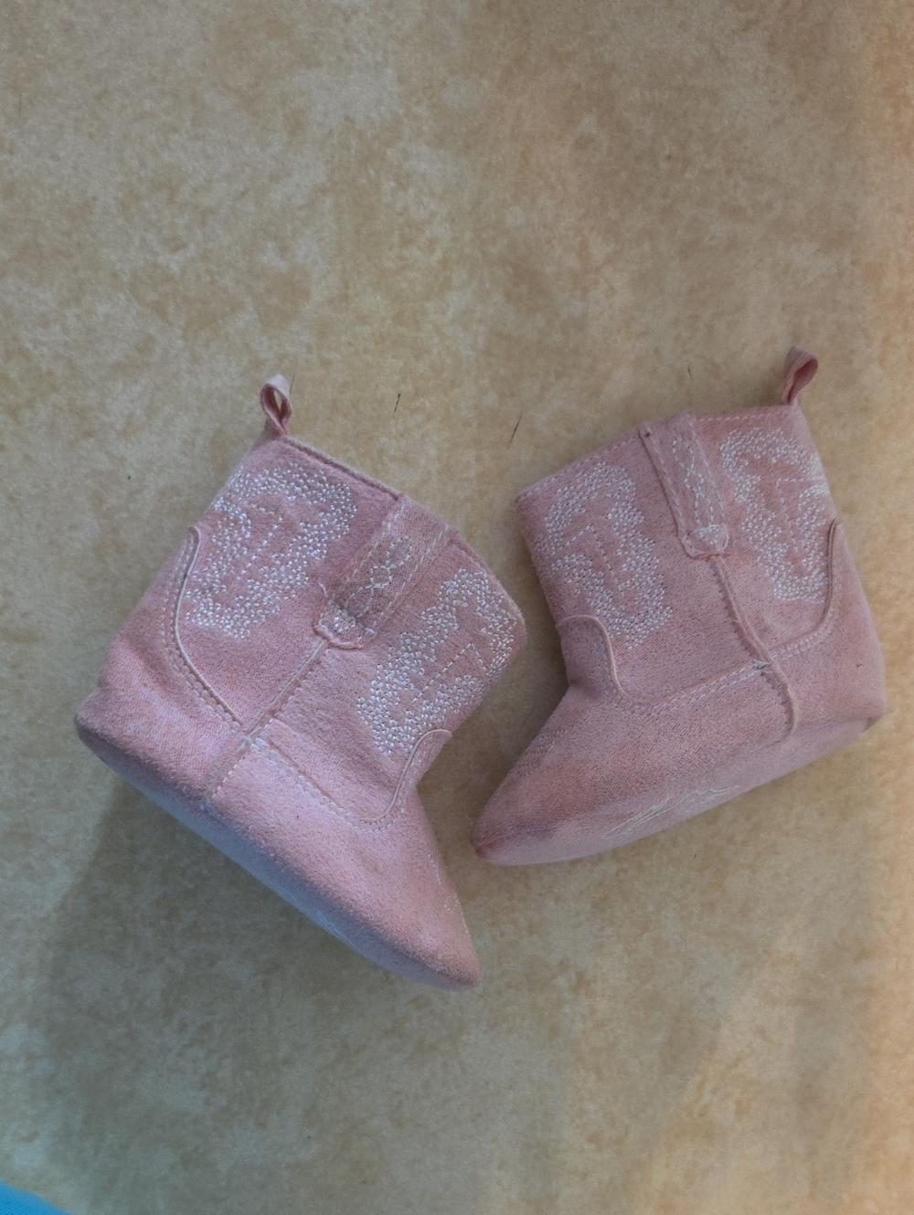 Baby Girl Pink Suede Walker Booties with Embroidered Detail